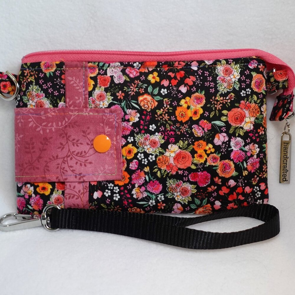 Flowers Floral Cell phone clutch pouch wristlet crossbody bag